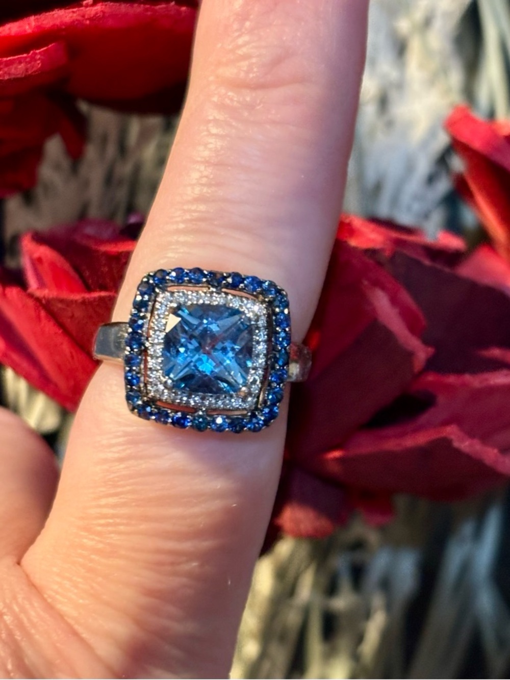 Levian Blue Topaz, Sapphire & Diamond 14kt White Gold Ring Retail $2500